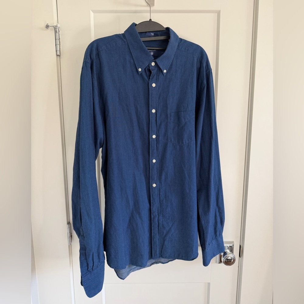 GANT Blue Textured Button-Down Shirt Men’s XL 17.5 Classic Fit